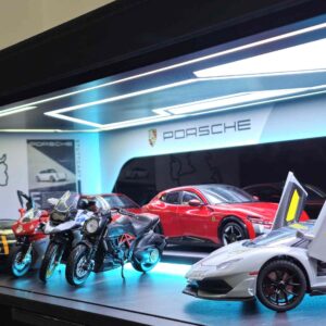 Modern Porsche Showroom Diorama – Blue Light Edition
